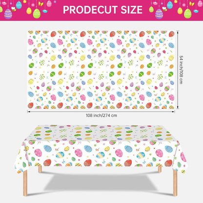 2 Pack Easter Tablecloth - Colorful Easter Eggs Table Cloth, Plastic Disposable Rectangle Spring Easters Egg Table Cover for Easters Tables Decorations and Party Supplies Decor Favors, 108 x 54 Inch