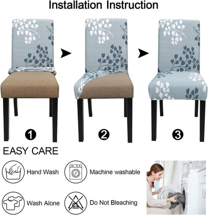 JQinHome Pattern Chair Covers for Dining Room Set of 4, High Stretch Removable Washable Parsons Chair Slipcover for Home Party Hotel Wedding Ceremony (Flower,4PCS)