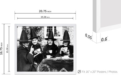 Poster Master Classic Photograph Poster - Vintage Halloween Print - Gift for Artist, Friend - Witches Tea Party, Old Women Smiling, Wearing Robes - Wall Decor for Living Room, 16x20 White Framed