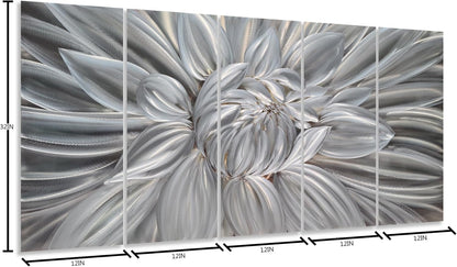 Yihui Arts Silver Metal Flower Wall Art, 5 Pieces Aluminum Artwork, Contemporary Botanical Sculpture for Living Room Bedroom Bathroom Decor