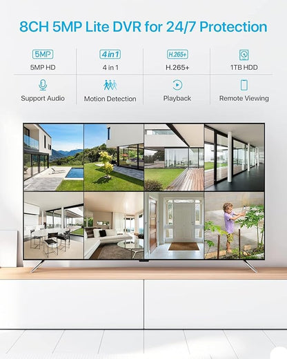ZOSI 3K Lite Home Security Camera System with AI Human Vehicle Detection, H.265+ 8CH CCTV DVR and 8 x 1080p Wired Outdoor Indoor Bullet Dome Cameras, Remote Access, Alert Push (1TB Hard Drive)