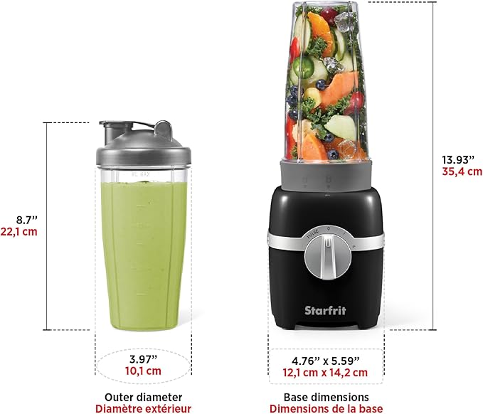 Starfrit Personal Blender - Two 828ml Cups - High, Low & Pulse Modes - 300W - Black
