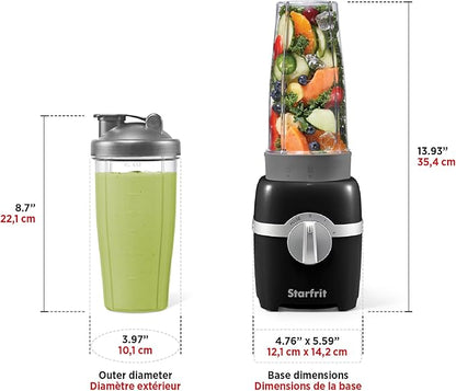 Starfrit Personal Blender - Two 828ml Cups - High, Low & Pulse Modes - 300W - Black