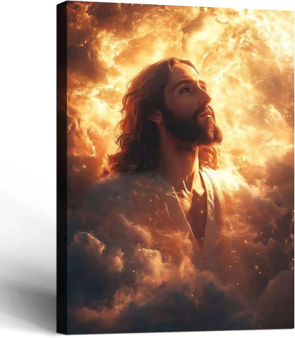 Framed Canvas Jesus Divine Glory Wall Decor Wall Art Gallery Decoration Unique Print Wall Decor for Living Room Bedroom Church Home Decor 12x16 Inch Ready to Hang