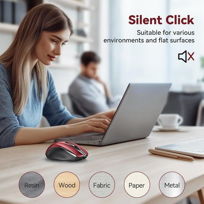 Bluetooth Mouse (BT5.0/3.0 & 2.4G) Rechargeable Wireless Mouse, 4800 DPI Optical Tracking, 6 Adjustable DPI, 2.4GHz with USB A Receiver, Quiet Clicks, Ergonomic Grips, 6 Buttons - Red