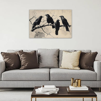 OAAPITI Birds Canvas Wall Art Black Couple Crow Picture Print Vintage Gothic Raven Artwork for Living Room Halloween Home Wall Decor(Artwork-9,16"x24")