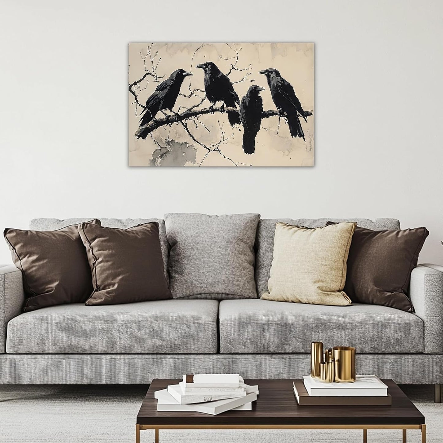 OAAPITI Birds Canvas Wall Art Black Couple Crow Picture Print Vintage Gothic Raven Artwork for Living Room Halloween Home Wall Decor(Artwork-9,28"x42")