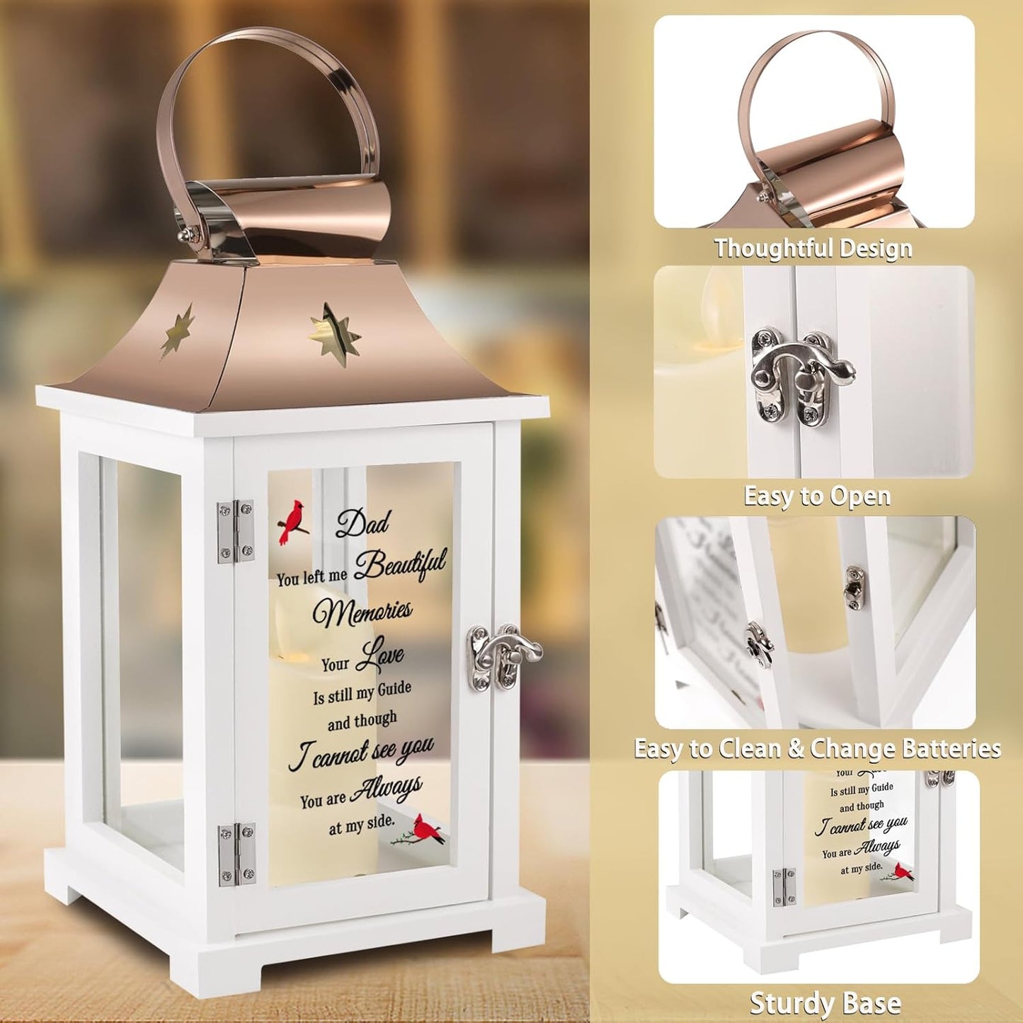 Memorial Lantern, Sympathy Gifts for Loss of Mom/Loved One, Bereavement Gifts, in Memory of Loved One Lantern,Celebration of Life, Memorial Gifts, Funeral Lantern,Dad You Left me Beautiful Memories