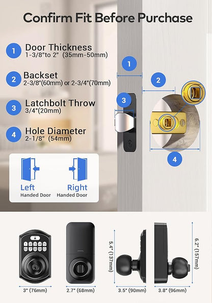 TEEHO TE003 Keyless Entry Keypad Door Lock with Handle, Electronic Digital Smart Locks for Front Door, Smart Door Knob with Code for Bedroom, Auto Lock, Passage Mode, Easy to Install, Matte Black