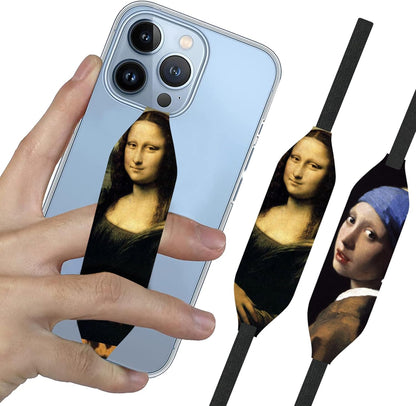 Universal Phone Grip Strap| Reversible Phone Hand Strap for Phone Cases As Phone Loop Holder| Secure Handling by Comfortable Phone Strap - Mona Lisa & Girl Pearl Earring