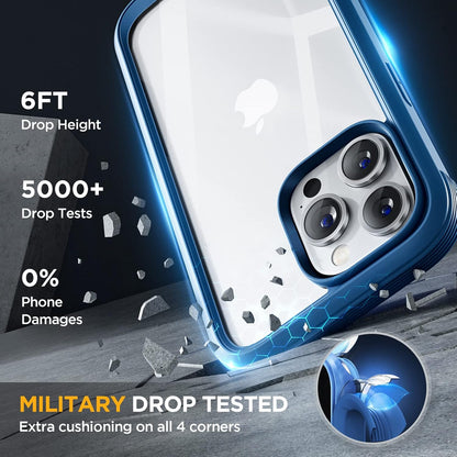 Miracase Glass Series Designed for iPhone 14 Pro Max Case 6.7 Inch, Upgrade Full-Body Bumper Case with Built-in 9H Tempered Glass Screen Protector, with Camera Lens Protector, Capri Blue