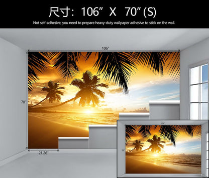 WFBHUA-Tropical Beach Wallpaper Dusk Waves Palm Tree Leaf Coconut Tree Wall Mural for Living Room Bedroom (Not Peel and Stick)