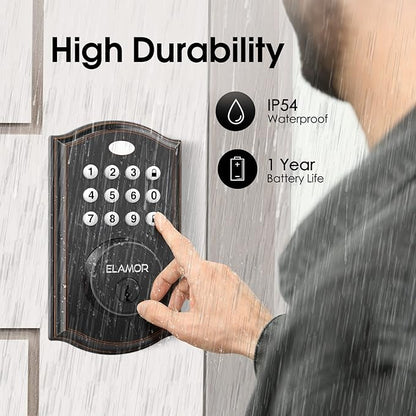 Keyless Entry Door Lock - Electronic Deadbolt Lock with Keypads, Auto Lock, 50 User Codes, Security Waterproof Smart Lock Easy to Install, Ideal for Front Door, Home Use, Apartment - ELAMOR M19 ORB
