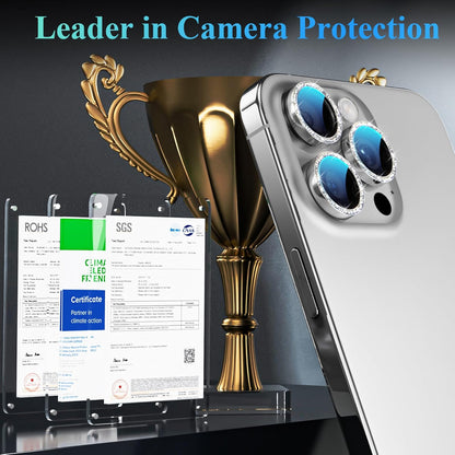 YWXTW Designed for iPhone 16 Pro/iPhone 16 Pro Max Camera Lens Protector Bling, [New Glitter Design] Individual Metal Tempered Glass Camera Cover Accessories Case Friendly (White Titanium)