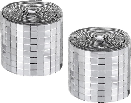 MECCANIXITY Self Adhesive Glass Mirror Mosaic Tiles 3200 Pcs 5 x 5 mm Disco Tiles for Craft Decoration Glass Mirror Disco Ball Silver 2 Pcs