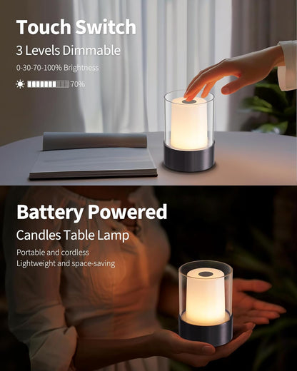 LED 4" Mini Cordless Table Lamp 2 Pack, Outdoor Waterproof Lamp, Rechargeable Battery Operated Lamp, Portable Touch Night Light for Dining Room, Camping, Nursery, Baby, Bar, Party (Black)