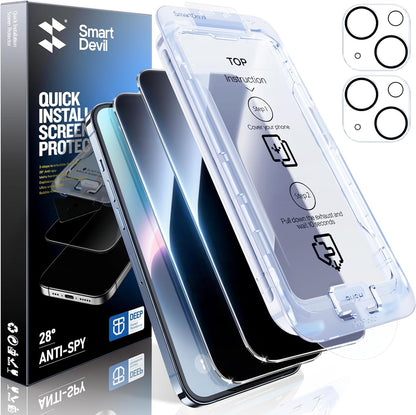 SMARTDEVIL 2+2Pack Privacy Screen Protector for iPhone 14 Plus with Camera Lens Protector,Shatterproof Tempered Glass [True 28°Anti Spy][9H Hardness][Automatic Dust-Elimination Install][Bubble Free]