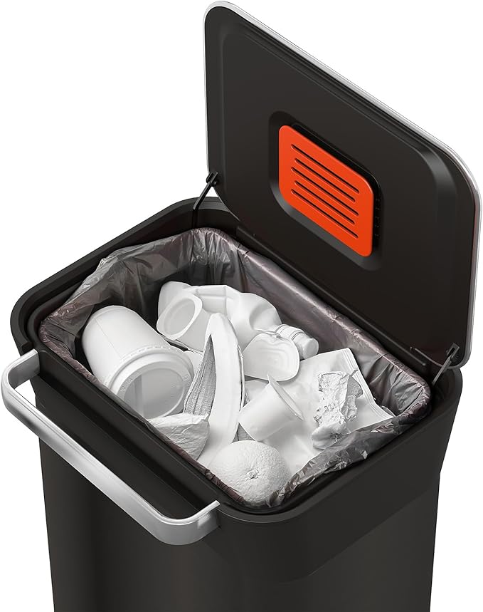 Joseph Joseph Intelligent Waste Titan Trash Can Compactor with Odor Filter, Compacts up to 3x trash, 30L/7.9 Gallons, Black