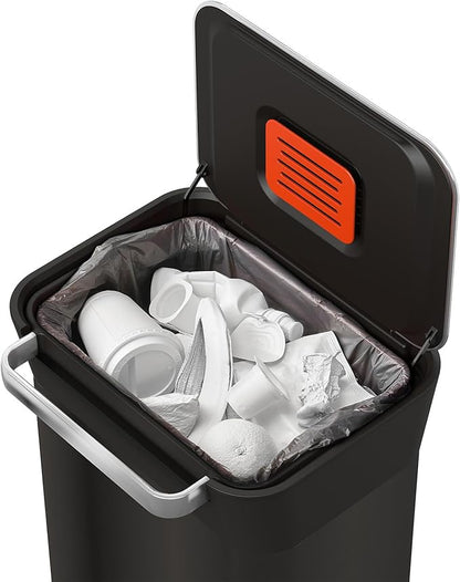 Joseph Joseph Intelligent Waste Titan Trash Can Compactor with Odor Filter, Compacts up to 3x trash, 30L/7.9 Gallons, Black