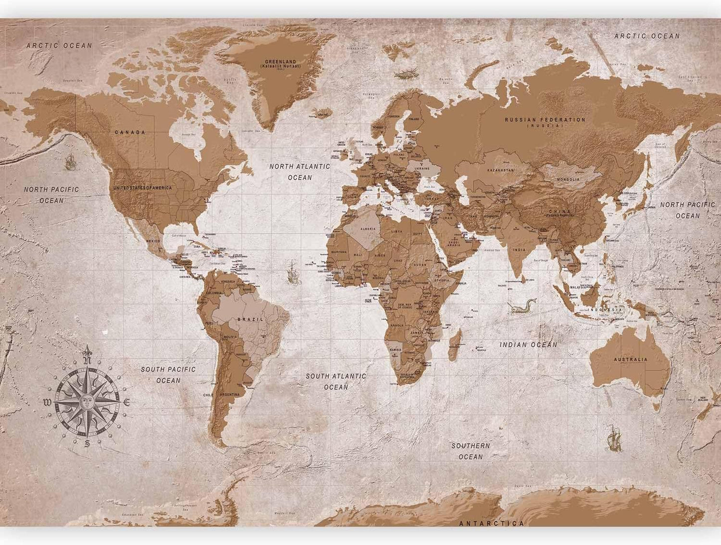 artgeist Premium Wall Mural World Map 118x83 in - XXL Non-Woven Wallpaper Fleece Wall Decor Photo Print Picture Image Design Home Map of The World k-A-0108-a-a