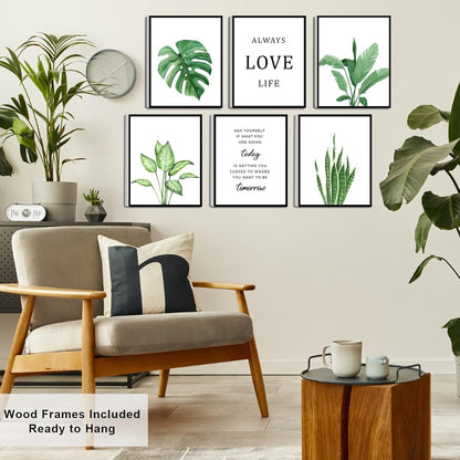 KIOSSUT FRAMED Tropical Botanical Plant Canvas Wall Art, Watercolor Green Leaf Plant Wall Decor With Inspirational Quotes, 8X10in, Framed)