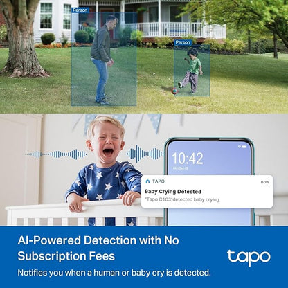 Tapo 2K Indoor/Outdoor Pan/Tilt Wired Security Camera - Baby Monitoring, Person & Baby Cry Detection, 360° Motion Tracking, Night Vision, No-Subscription Local Storage or Optional Cloud, C217 (2-Pack)