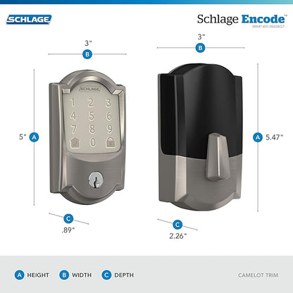 Schlage Encode Smart WiFi Deadbolt Lock for Front Door - Keyless Entry with App or Touchscreen - Works with Alexa, Hey Google, & Airbnb - Create Codes for Guests - Satin Nickel