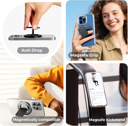 Dual-Side for Magsafe Phone Grip with Magnetic Phone Stand, Magnet Ring Holder for iPhone 16/15/14/13/12 Pro Max Series Magsafe Case, Strong Magnetic Car Mount, Gym Phone Holder