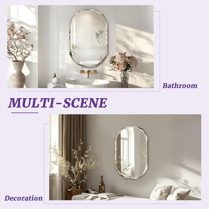Bathroom Mirror for Wall, 24" x 48" Oval Mirror, Bathroom Vanity Mirror, Beveled Edge Frameless Wall Mount Vanity Mirrors, Wall Mirrors Decorative, Irregular Beveled Edge Mirror