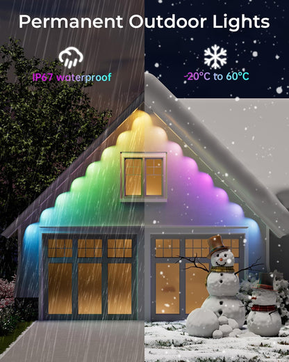 CINOTON Permanent Outdoor Lights 200ft, Smart RGBW Eaves Lights with 144 LEDs, IP67 Waterproof, 111 Scene Mode for Daily and Festival, Halloween Christmas Party Holiday Decor, APP/Voice/Remote Control