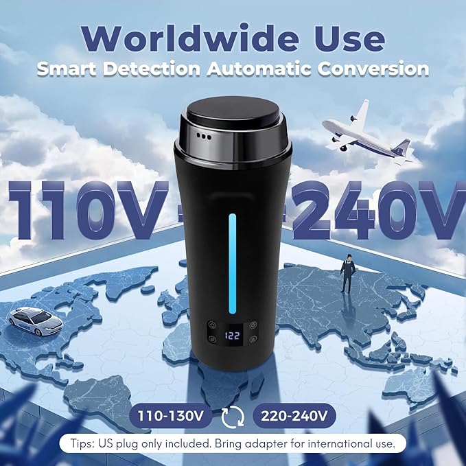 Dual Voltage Travel Kettle, 110-240V Portable Electric Kettle with LCD Display, 4 Temperature Settings, 4 Colors LED for Global Use (350ML)