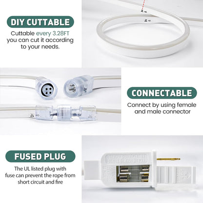 GZBtech RGB LED Neon Rope Lights 50FT/15M, AC 110-120V Waterproof Color Changing LED Rope with Remote Controller, Dimmable Multi Color Neon Rope Lighting for Indoor Outdoor Commercial Use