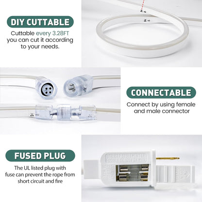 GZBtech RGB LED Neon Rope Lights 66FT/20M, AC 110-120V Waterproof Color Changing LED Rope with Remote Controller, Dimmable Multi Color Neon Rope Lighting for Indoor Outdoor Commercial Use