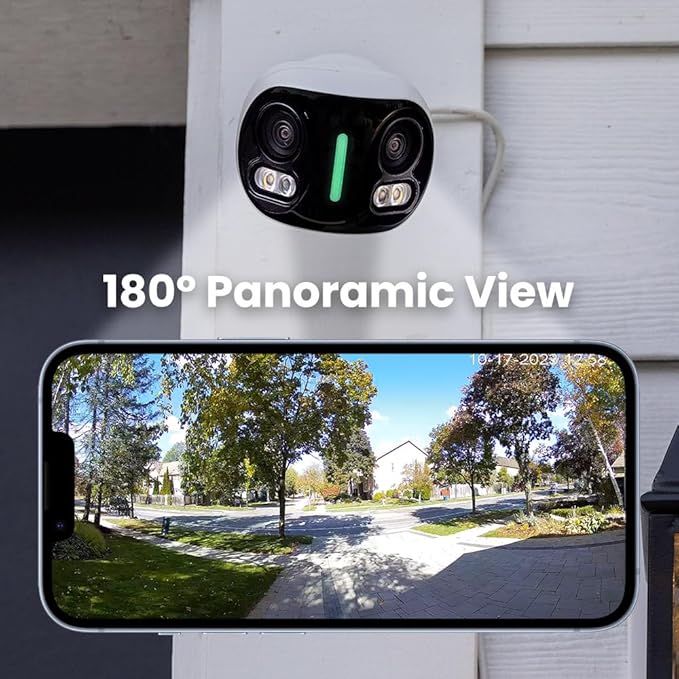 Lorex 4K 8MP IP Wired Dual-Lens Add-On Outdoor Security Camera | Smart Security Lighting | Motion Detection | 180° Panoramic View | Auto Framing | Color Night Vision | 2-Way Talk | Requires Recorder