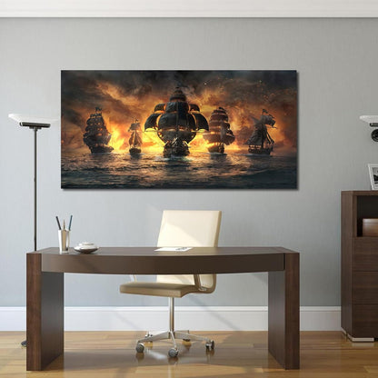 Sorventina Pirate Ship Decorations Art Prints- Pirate Wall Art, Nautical Sailboat Canvas Art Painting for Man Cave, Bar, Conquistador Poster Large Wall Art Pirate Pictures (40x20 Framed)
