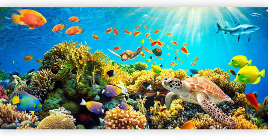artgeist Wall Mural Peel and Stick Underwater World 212x98 in - XXL Self-Adhesive Corner Wallpaper Removable Large Sticker Foil Angle Wallpaper Wall Decor Print Ocean Fish Aquarium b-A-0002-a-b
