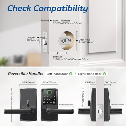 Keypad Smart Door Lock with Handle, Fingerprint Keyless Entry Digital Lock for Front Door,Nyboer Electronic Code Knob, Matte Black, Modern Style, Easy Installation,Deadbolt Alternative