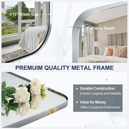 ANDY STAR Chrome Oblong Mirror, 32x40 Inch Polished Chrome Oval Mirror for Bathroom with Stainless Steel Metal Frame, Wall Mouned for Bathroom, Living Room, Entryway