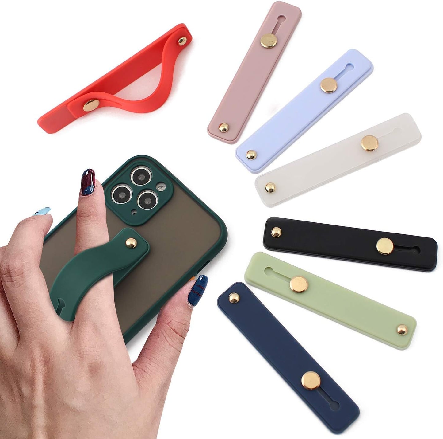 Removable and Reusable Cell Phone Grip Strap, Yetaida Telescopic Finger Kickstand Bracket Universal Silicone Phone Holder Stand and Portable Finger Loop for Most Smartphones Case (Lilac)