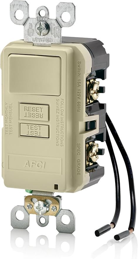Leviton Combination, 15 Amp, Self Test, LED Indicator Light, AFSW1-I, AFCI/Switch, Ivory