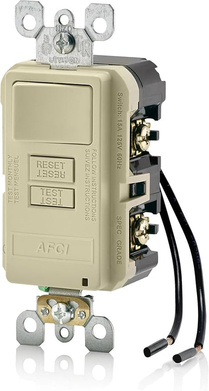 Leviton Combination, 15 Amp, Self Test, LED Indicator Light, AFSW1-I, AFCI/Switch, Ivory
