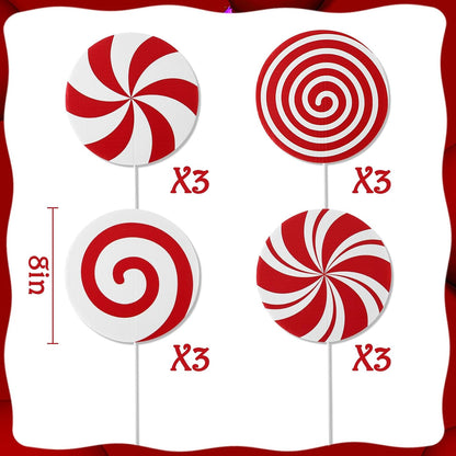 Christmas Decorations Indoor Tree Picks: 12 pcs Large Red White Peppermint Lollipop Christmas Picks for Tree, Cute Candy Picks Ornaments for Xmas Tree Topper Home Office Holiday Party Vase Decor