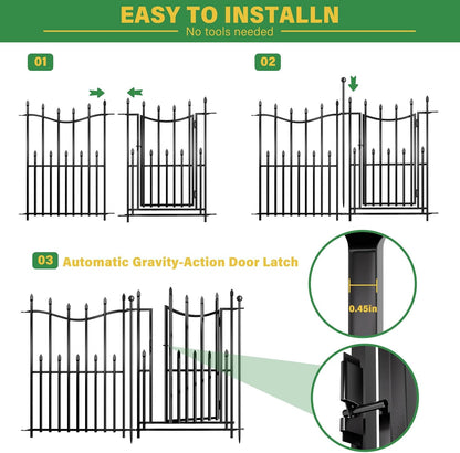 10 Panels No Dig Decorative Garden Fence with Gate, 24in(H) × 22ft(L) Heavy-Duty Rustproof Metal Panels, Outdoor Dog Barrier for Yard & Patio, Landscape, Border| Portable Temporary Fencing