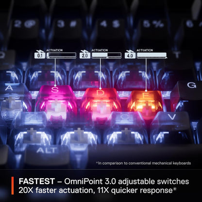 SteelSeries Apex Pro TKL Gen 3 OmniPoint 3.0 HyperMagnetic Switches — Adjustable Actuation — Rapid Trigger — Game-Ready Presets — Protection Mode — Rapid Tap/SOCD — OLED — RGB — PBT Keycaps — USB-C