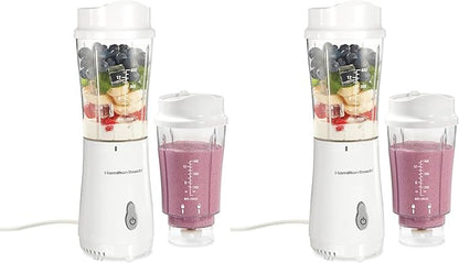 Hamilton Beach Portable Blender for Shakes and Smoothies,14 Oz BPA Free Travel Cup & Lid,Durable Stainless Steel Blades,Personal Smoothie Blender,2 Jars - White (51102V),(Pack of 2)