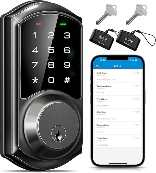 Veise VE06 Smart Deadbolt with App Control, Keyless Entry Smart Lock for Front Door, Electronic Digital Door Lock with Code, Easy Install, Matte Black