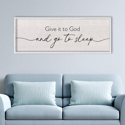 LuZhiQiang Give It To God And Go To Sleep Sign Above Over Bed Wall Decor Art 40"X15" for Master Bedroom Large Wood Framed Hanging (White)