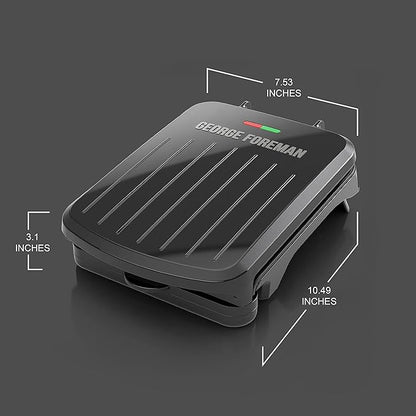 George Foreman Compact 2-Serving Electric Indoor Grill and Panini Press for 1–2 People, Classic Plates, Black