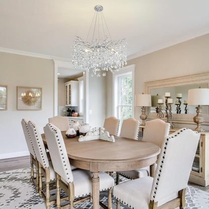 Modern Round Crystal Chandeliers, 30" Crystal Chandeliers for Dining Room,Silver Tree Branches Chandelier, for Living Room,High Ceiling,Foyer,Entryway,Kitchen Island