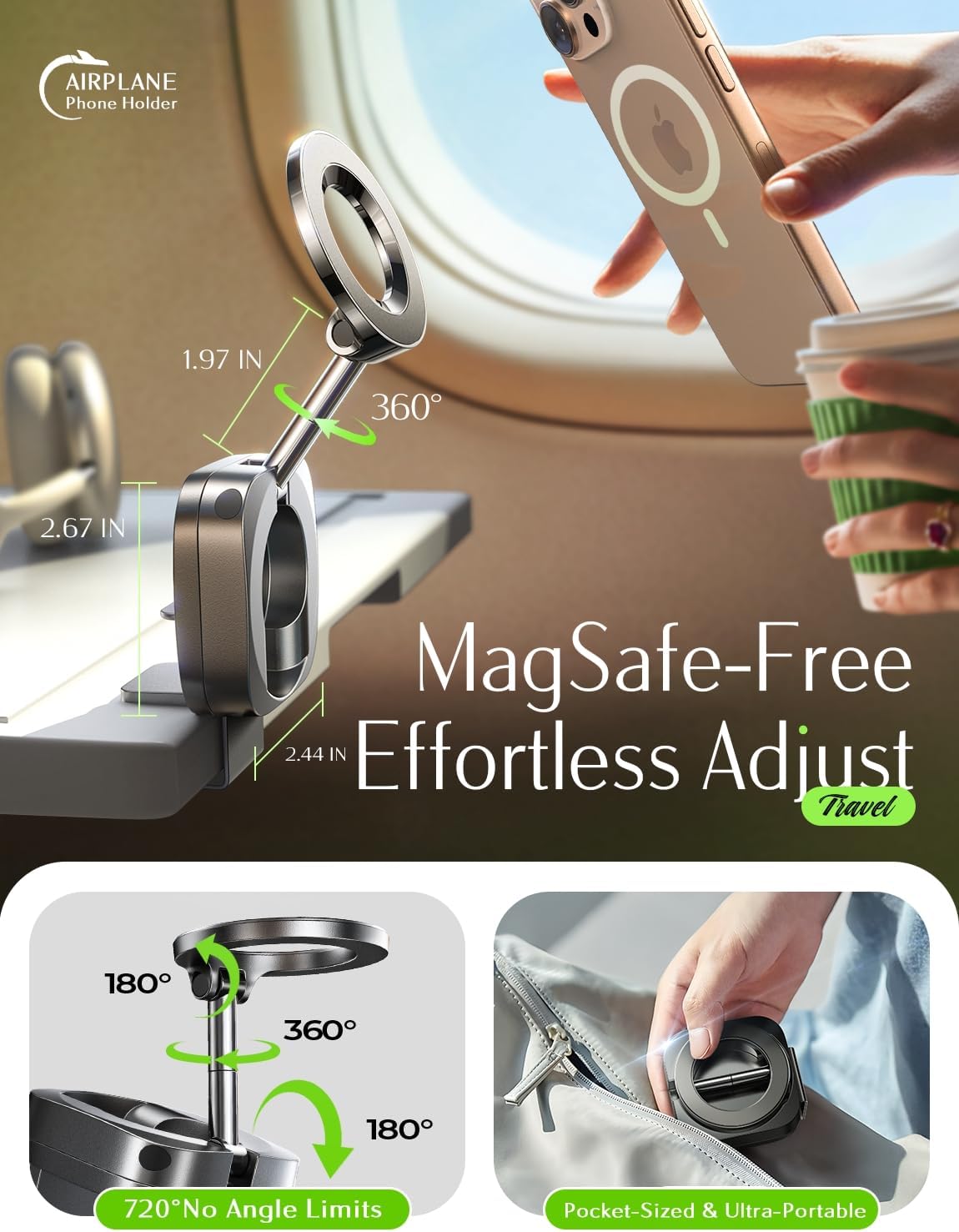 LISEN Airplane for iPhone Holder Stand for Desk Travel Europe Vacation Essentials Long Flight Mini Travels Essentials Kids Women for MagSafe Travel Accessories Cruise Essentials Phone Camera Mounts
